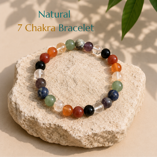 Natural 7 Chakra Bracelet | Balance & Positive Energy | Elastic Fit