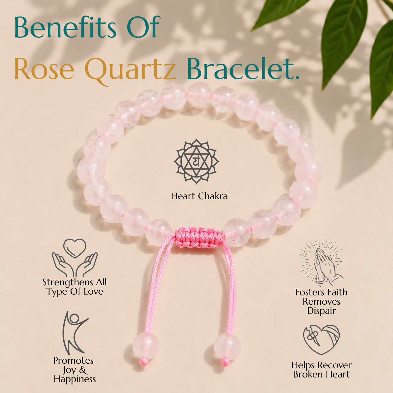 Natural Rose Quartz Bracelet | Love & Compassion | Adjustable Fit