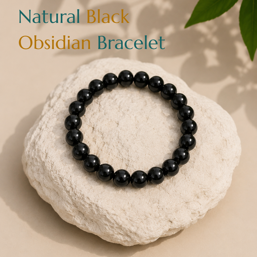Natural Black Obsidian Bracelet | Protection & Grounding | Elastic Fit