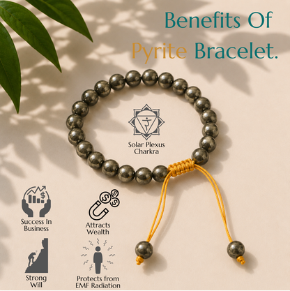 Natural Pyrite Bracelet | Prosperity & Confidence | Adjustable Fit