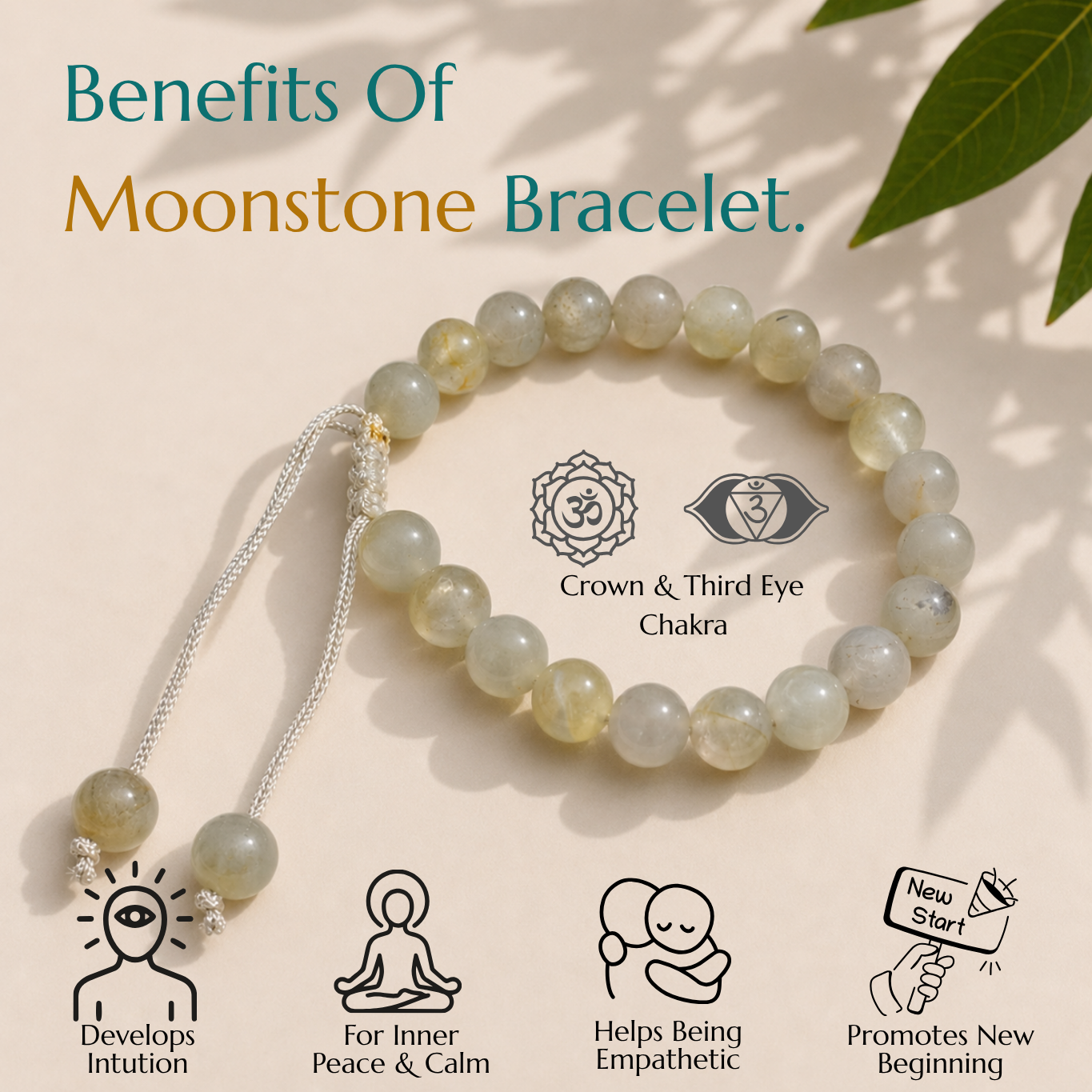 Natural Moonstone Bracelet | Intuition & New Beginnings | Adjustable Fit