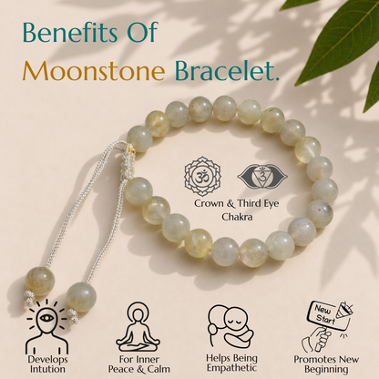 Natural Moonstone Bracelet | Intuition & New Beginnings | Adjustable Fit