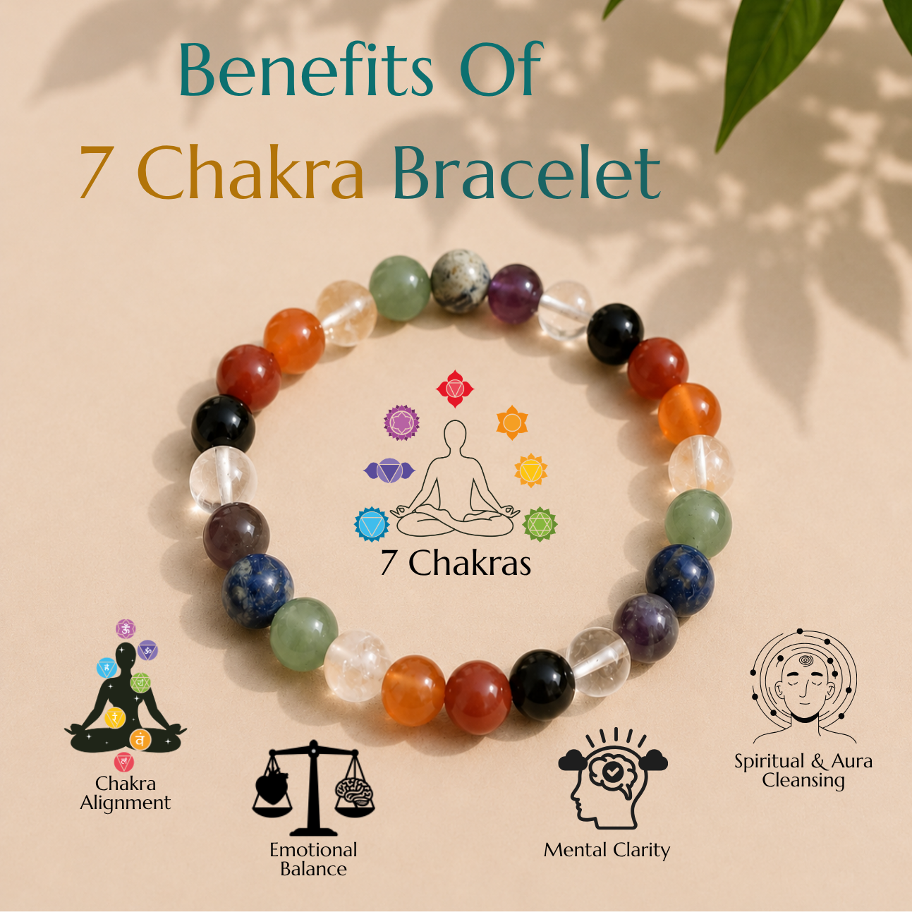 Natural 7 Chakra Bracelet | Balance & Positive Energy | Elastic Fit