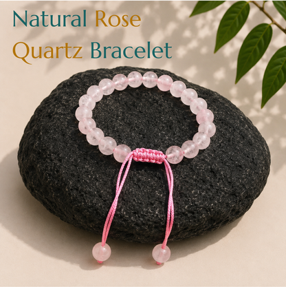 Natural Rose Quartz Bracelet | Love & Compassion | Adjustable Fit