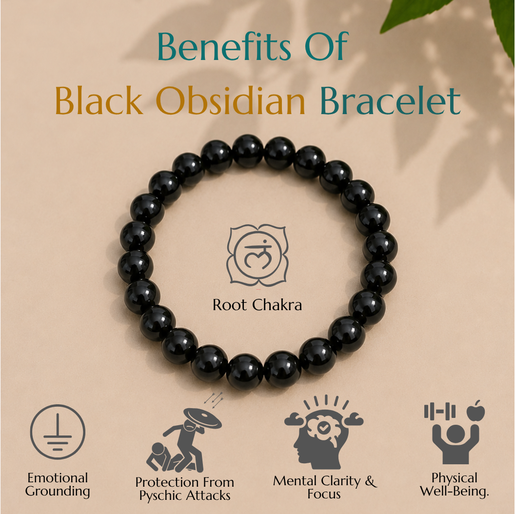 Natural Black Obsidian Bracelet | Protection & Grounding | Elastic Fit