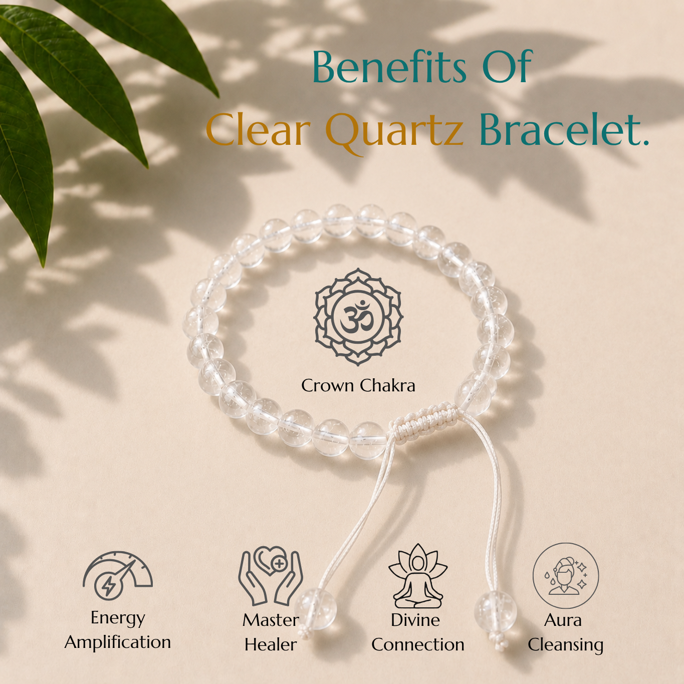 Natural Clear Quartz Bracelet | Balance & Positive Energy | Adjustable Fit