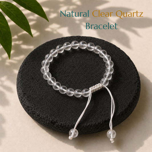 Natural Clear Quartz Bracelet | Balance & Positive Energy | Adjustable Fit