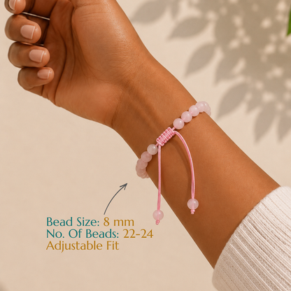 Natural Rose Quartz Bracelet | Love & Compassion | Adjustable Fit