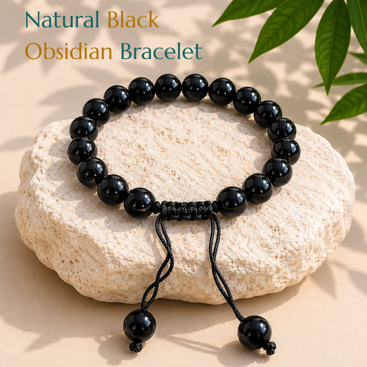 Natural Black Obsidian Bracelet | Protection & Grounding | Adjustable Fit