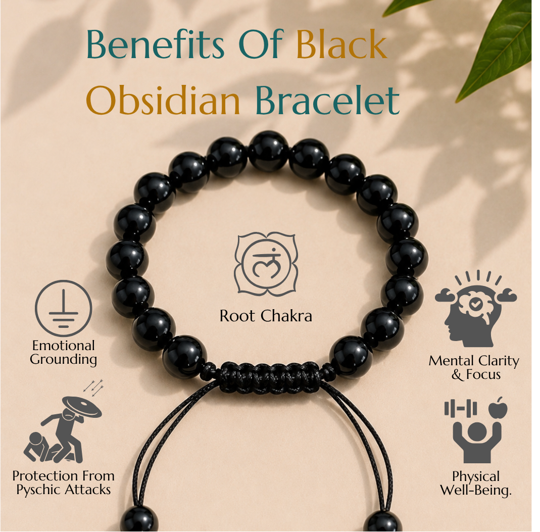 Natural Black Obsidian Bracelet | Protection & Grounding | Adjustable Fit