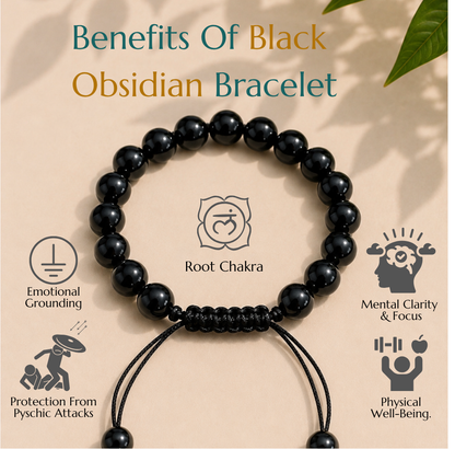 Natural Black Obsidian Bracelet | Protection & Grounding | Adjustable Fit