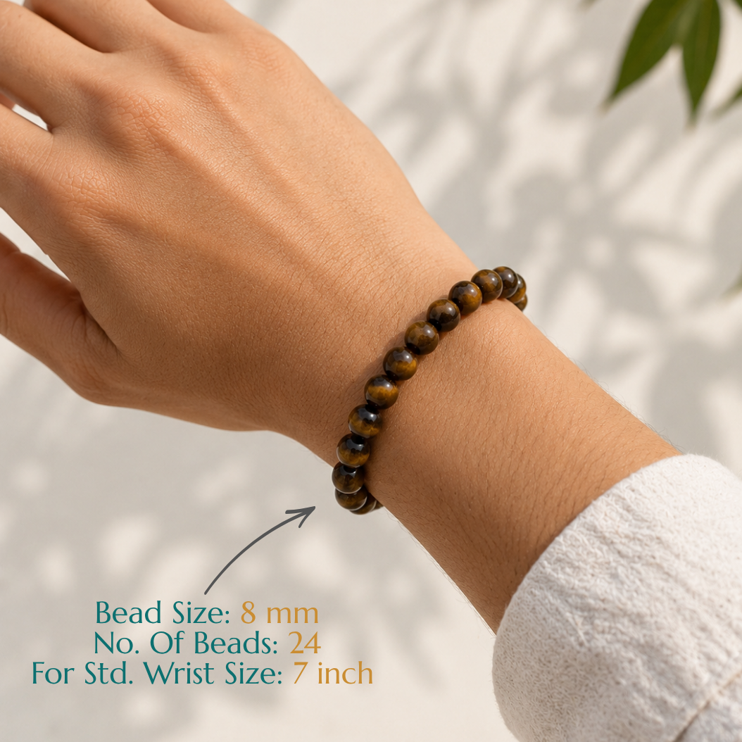 Natural Tiger Eye Bracelet | Courage & Confidence | Elastic Fit