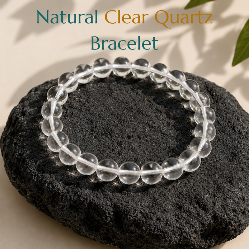 Natural Clear Quartz Bracelet | Balance & Positive Energy | Elastic Fit
