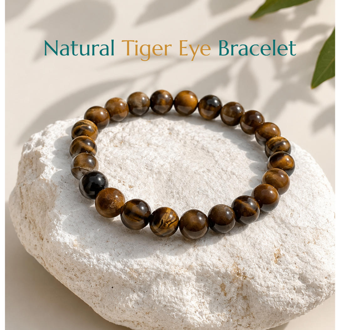 Natural Tiger Eye Bracelet | Courage & Confidence | Elastic Fit