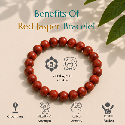 Natural Red Jasper Bracelet | Strength & Grounding | Elastic Fit