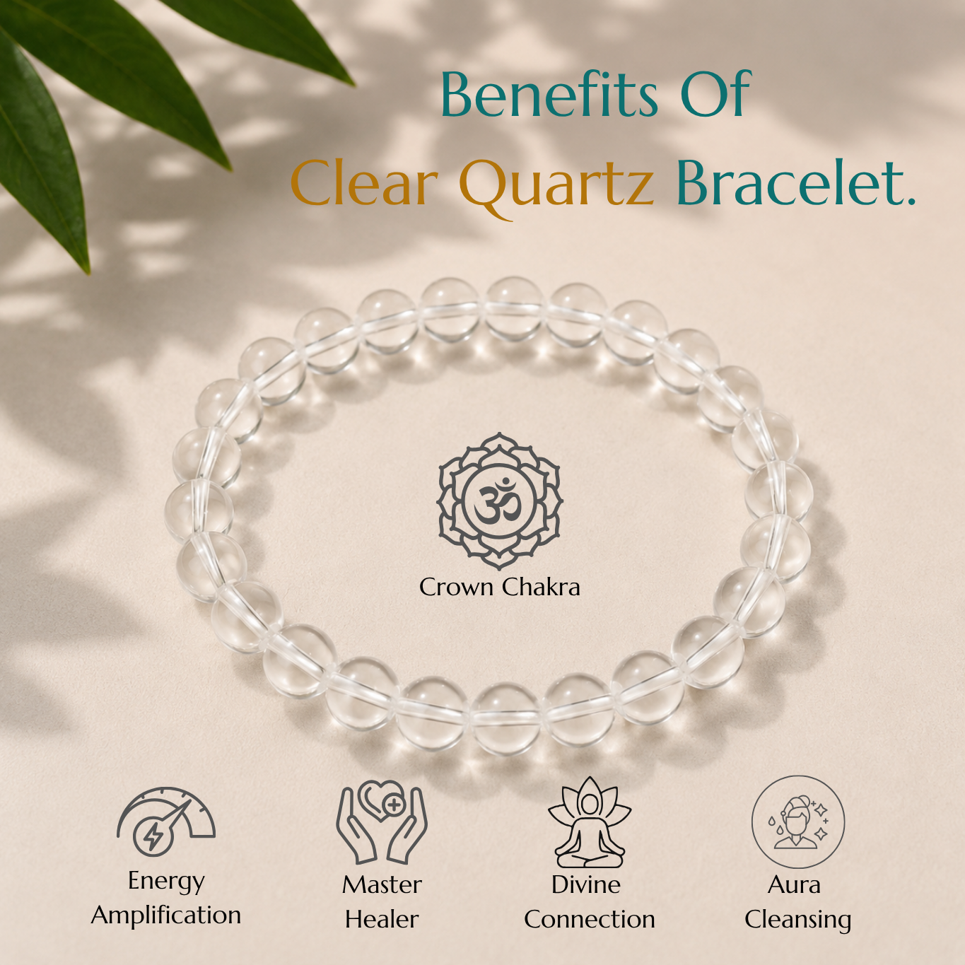 Natural Clear Quartz Bracelet | Balance & Positive Energy | Elastic Fit