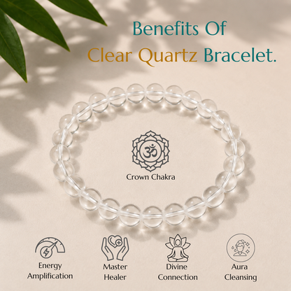 Natural Clear Quartz Bracelet | Balance & Positive Energy | Elastic Fit