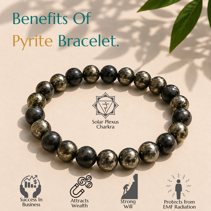 Natural Pyrite Bracelet | Prosperity & Confidence | Elastic Fit