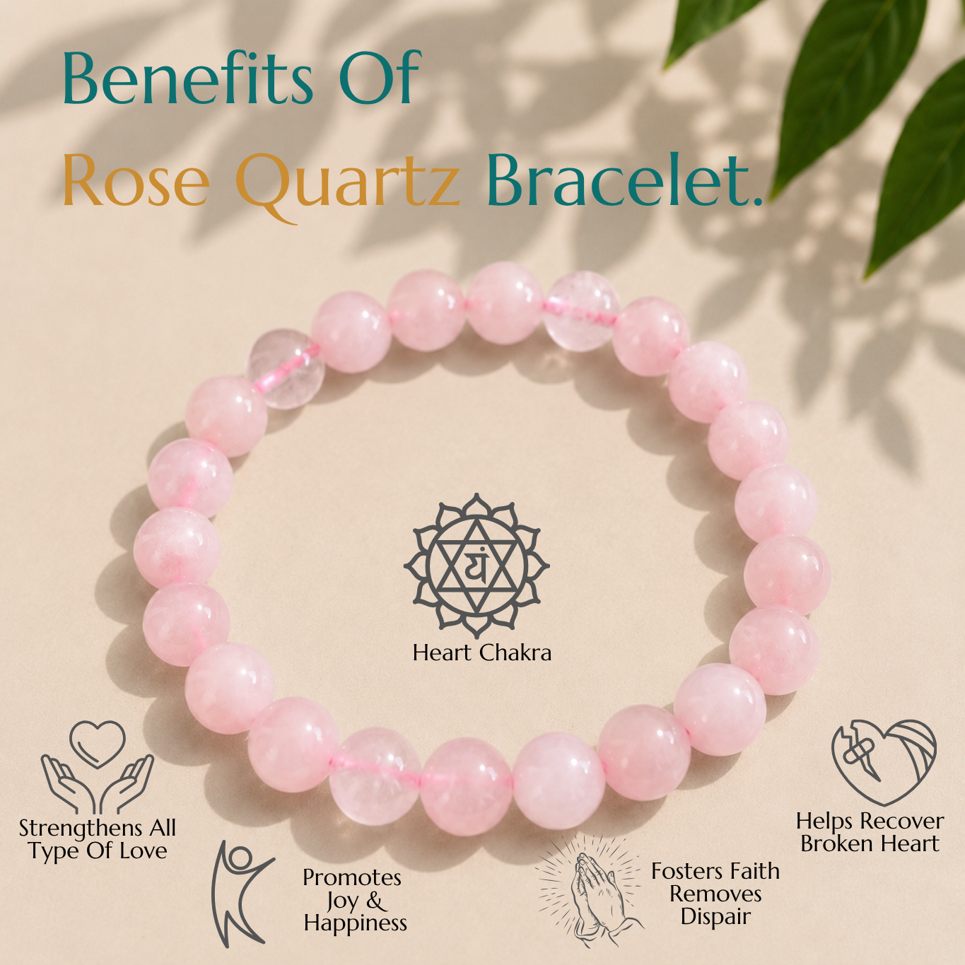 Natural Rose Quartz Bracelet | Love & Compassion | Elastic Fit