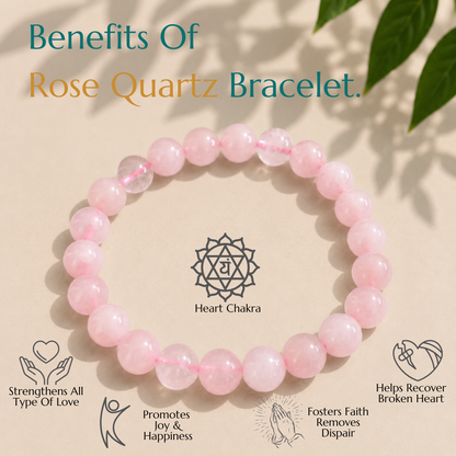 Natural Rose Quartz Bracelet | Love & Compassion | Elastic Fit