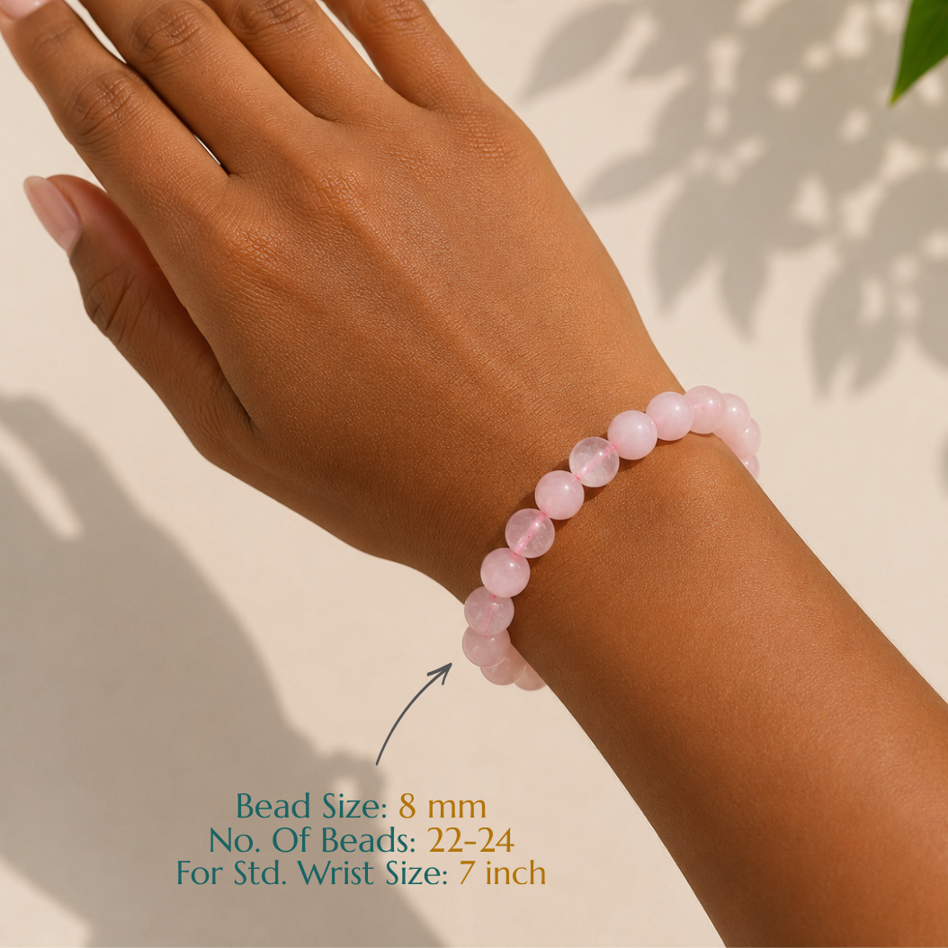 Natural Rose Quartz Bracelet | Love & Compassion | Elastic Fit