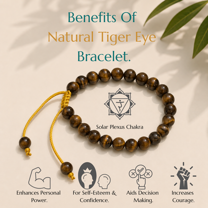 Natural Tiger Eye Bracelet | Courage & Confidence | Adjustable Fit