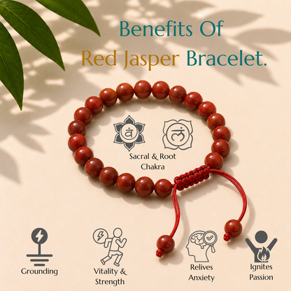 Natural Red Jasper Bracelet | Strength & Grounding | Adjustable Fit