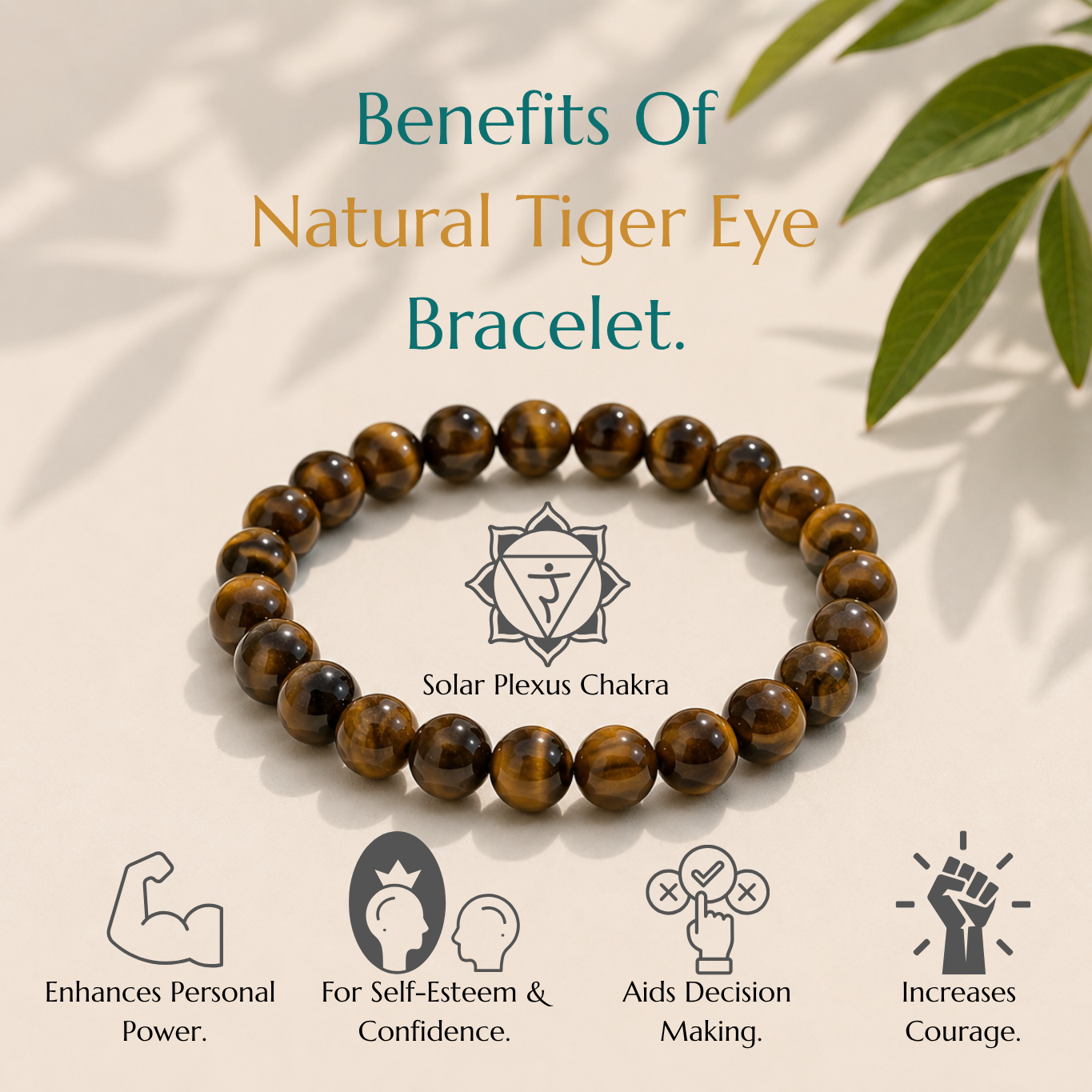 Natural Tiger Eye Bracelet | Courage & Confidence | Elastic Fit