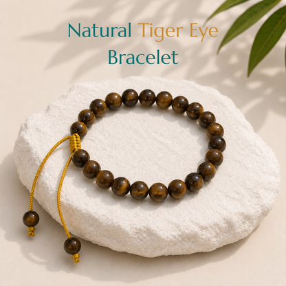 Natural Tiger Eye Bracelet | Courage & Confidence | Adjustable Fit